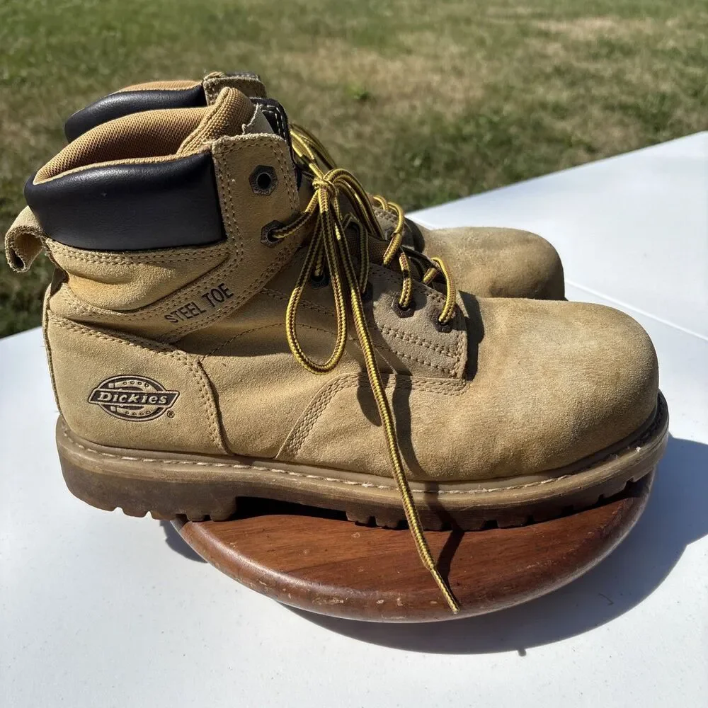 Dickies Work Boots Mens 11 W Tan Brown Steel Toe Suede Oil Resistant Lace Up